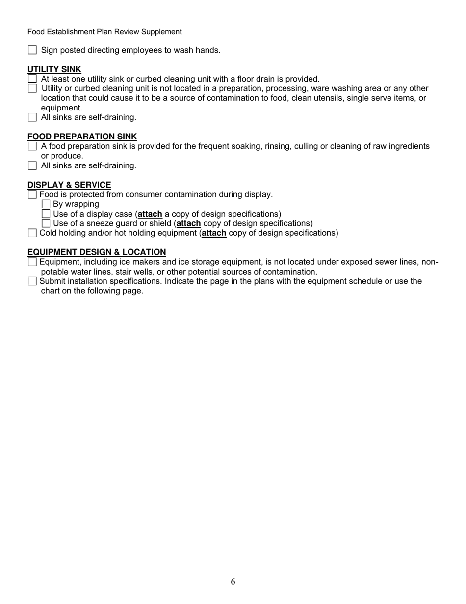 Food Establishment Plan Review Supplement - Alaska, Page 6