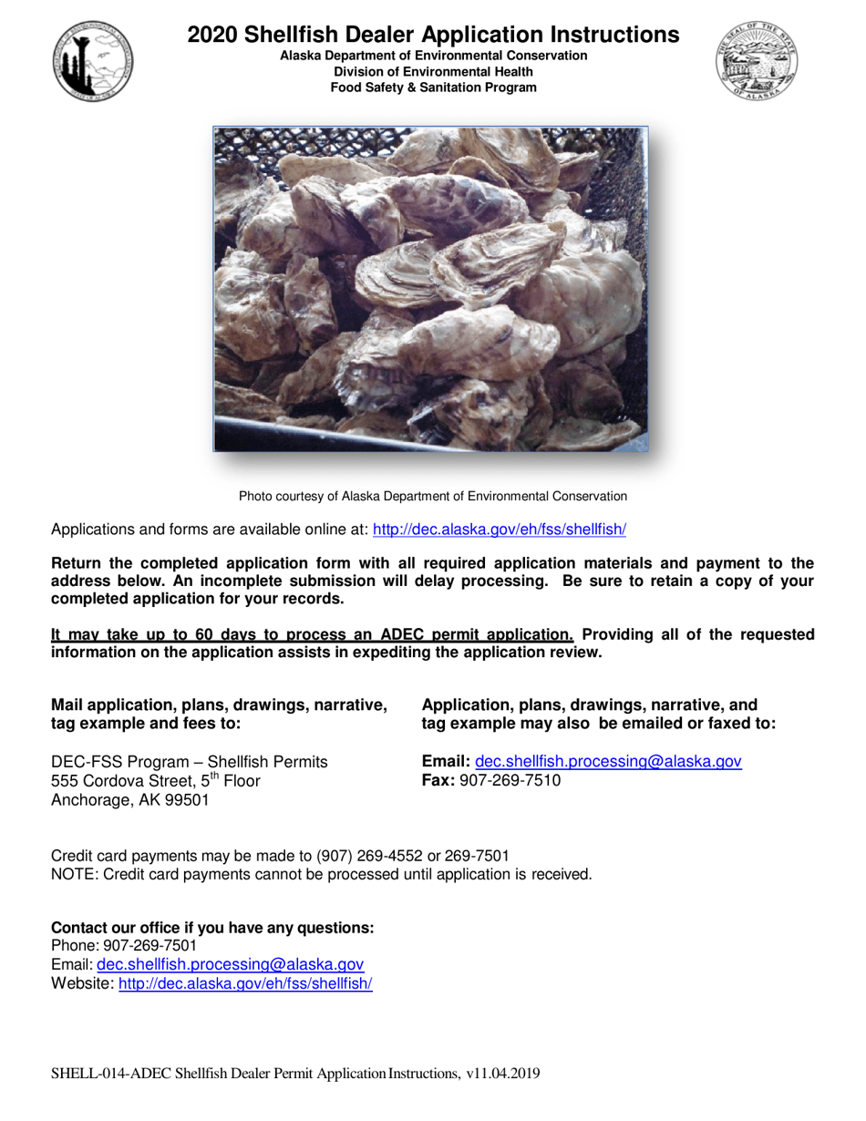 Instructions for Form SHELL-016-ADEC Shellfish Dealer Application - Alaska, Page 1