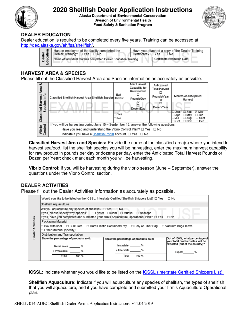 Instructions for Form SHELL-016-ADEC Shellfish Dealer Application - Alaska, Page 3