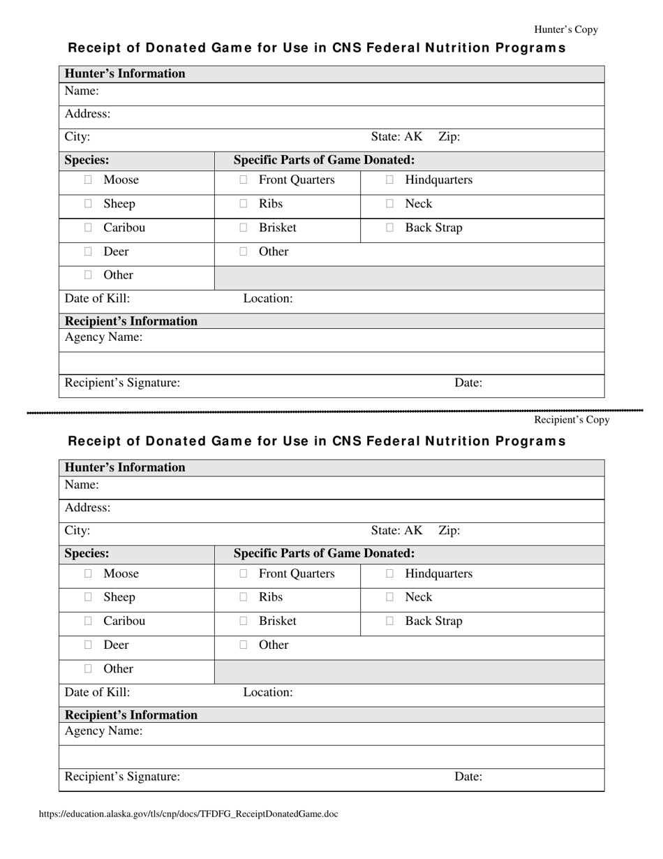 Receipt of Donated Game for Use in Cns Federal Nutrition Programs - Alaska, Page 1