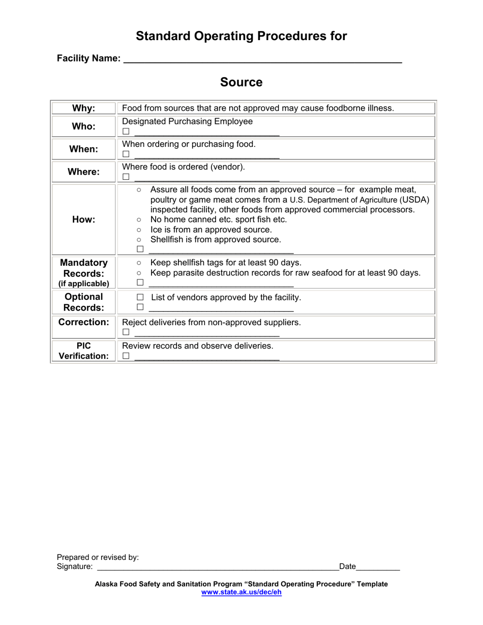 Standard Operating Procedures for Source - Alaska, Page 1