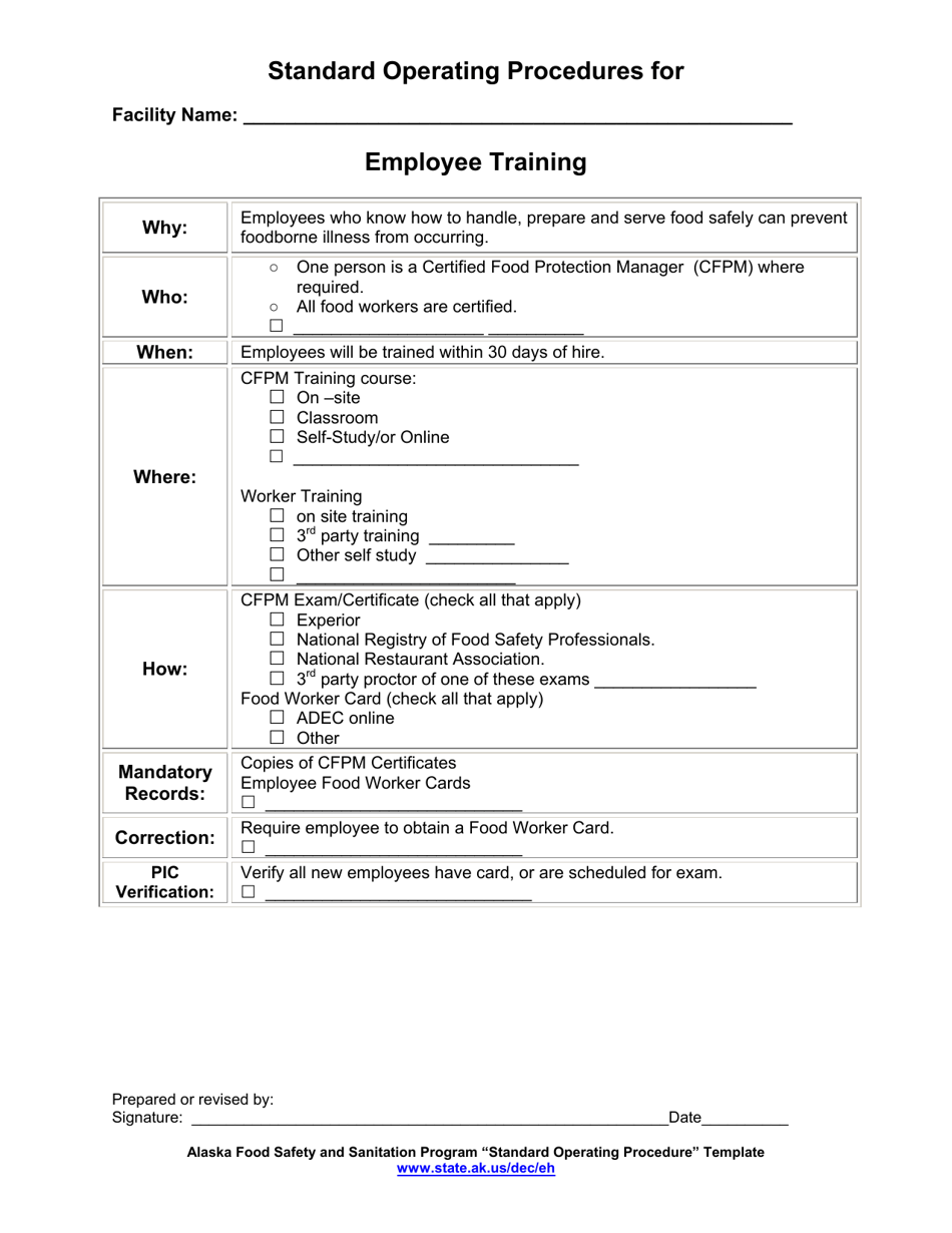 Standard Operating Procedures for Employee Training - Alaska, Page 1