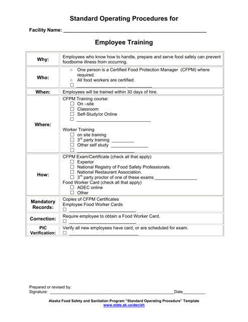 Standard Operating Procedures for Employee Training - Alaska Download Pdf