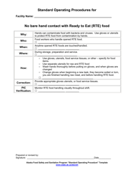 Document preview: Standard Operating Procedures for No Bare Hand Contact With Ready to Eat (Rte) Food - Alaska