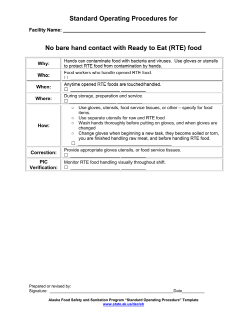 Standard Operating Procedures for No Bare Hand Contact With Ready to Eat (Rte) Food - Alaska Download Pdf