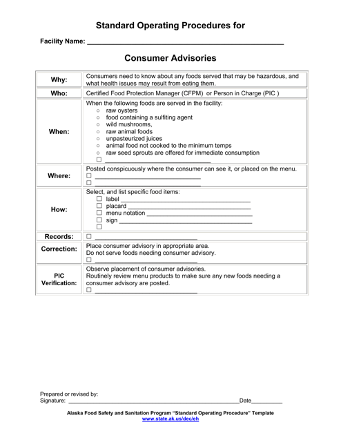 Standard Operating Procedures for Consumer Advisories - Alaska