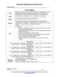 Document preview: Standard Operating Procedures for Cold Holding - Alaska
