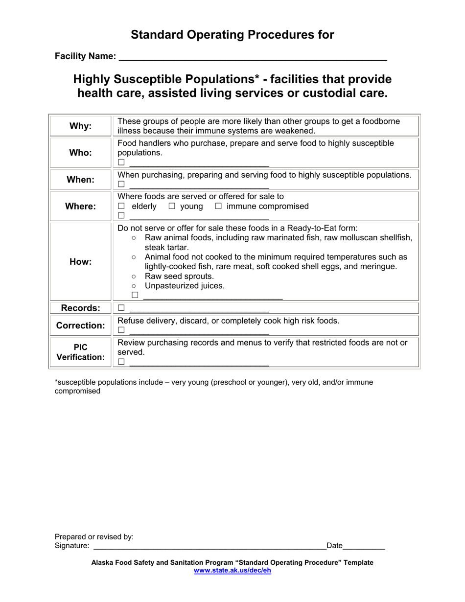 Standard Operating Procedures for Highly Susceptible Populations - Alaska, Page 1