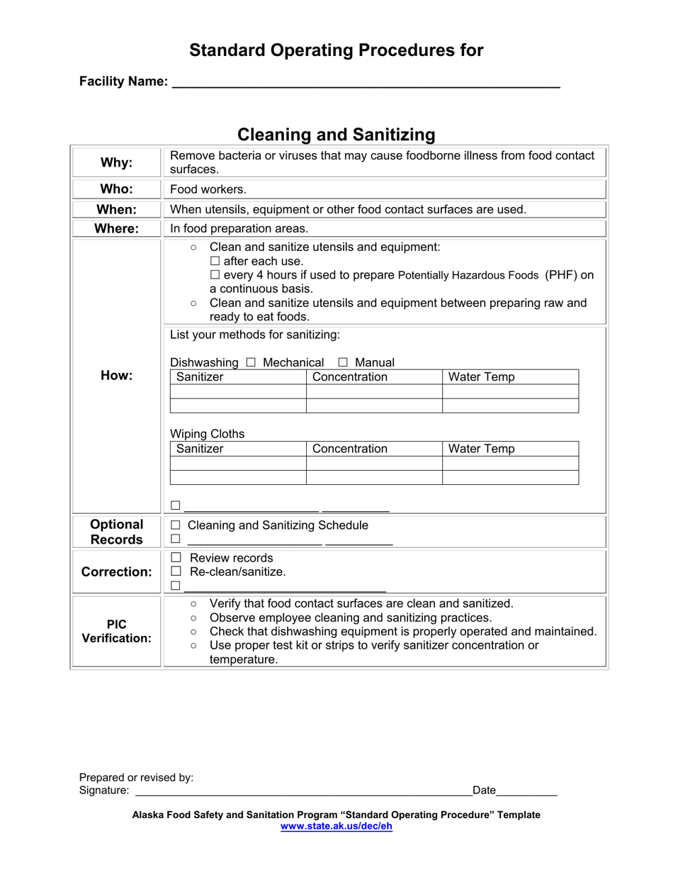 Standard Operating Procedures for Cleaning and Sanitizing - Alaska, Page 1