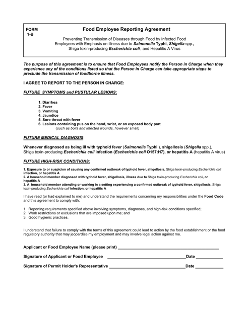 Form 1-B Food Employee Reporting Agreement - Alaska