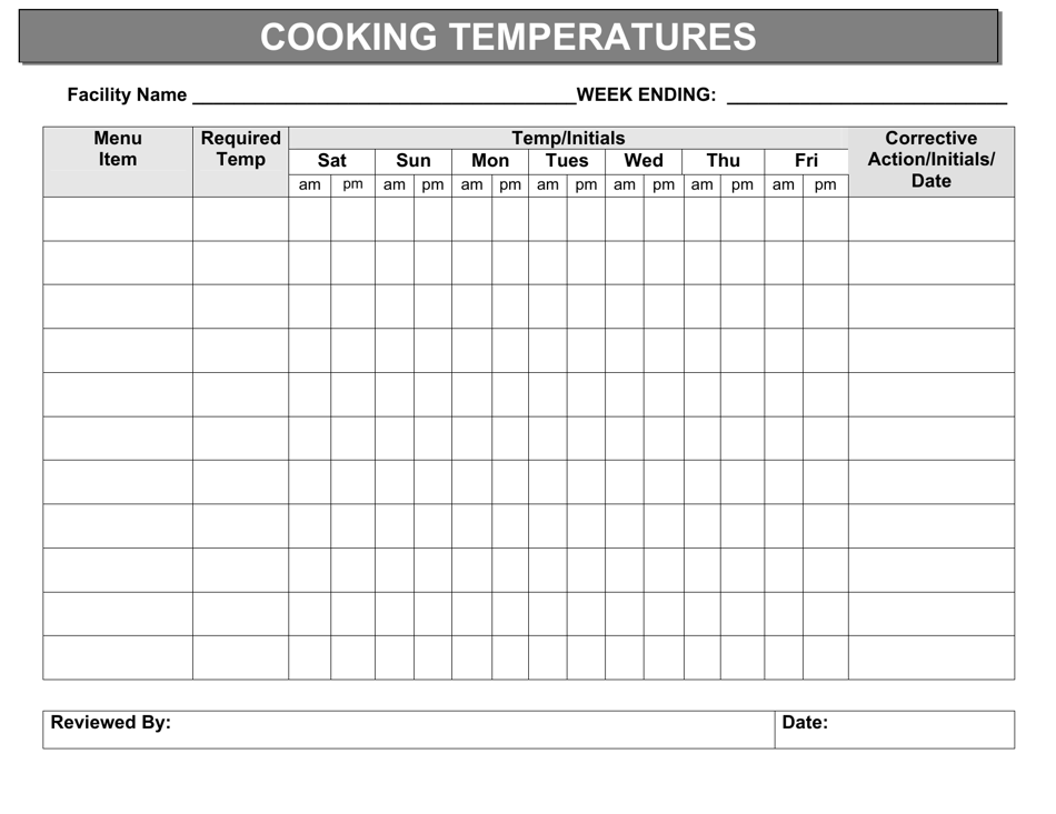 Cooking Temperatures Log - Alaska, Page 1