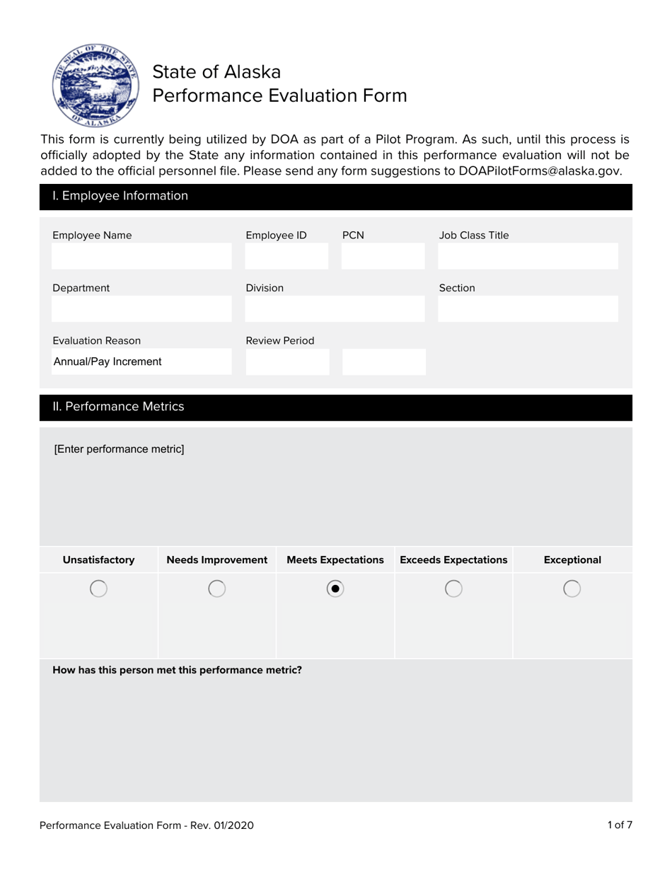 Performance Evaluation Form - Alaska, Page 1