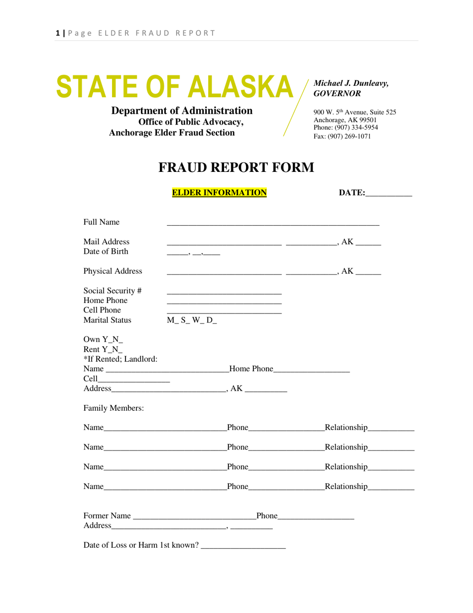 Elder Fraud Report Form - Alaska, Page 1