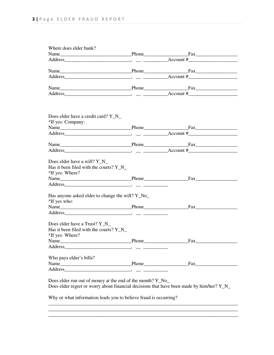 Elder Fraud Report Form - Alaska, Page 3
