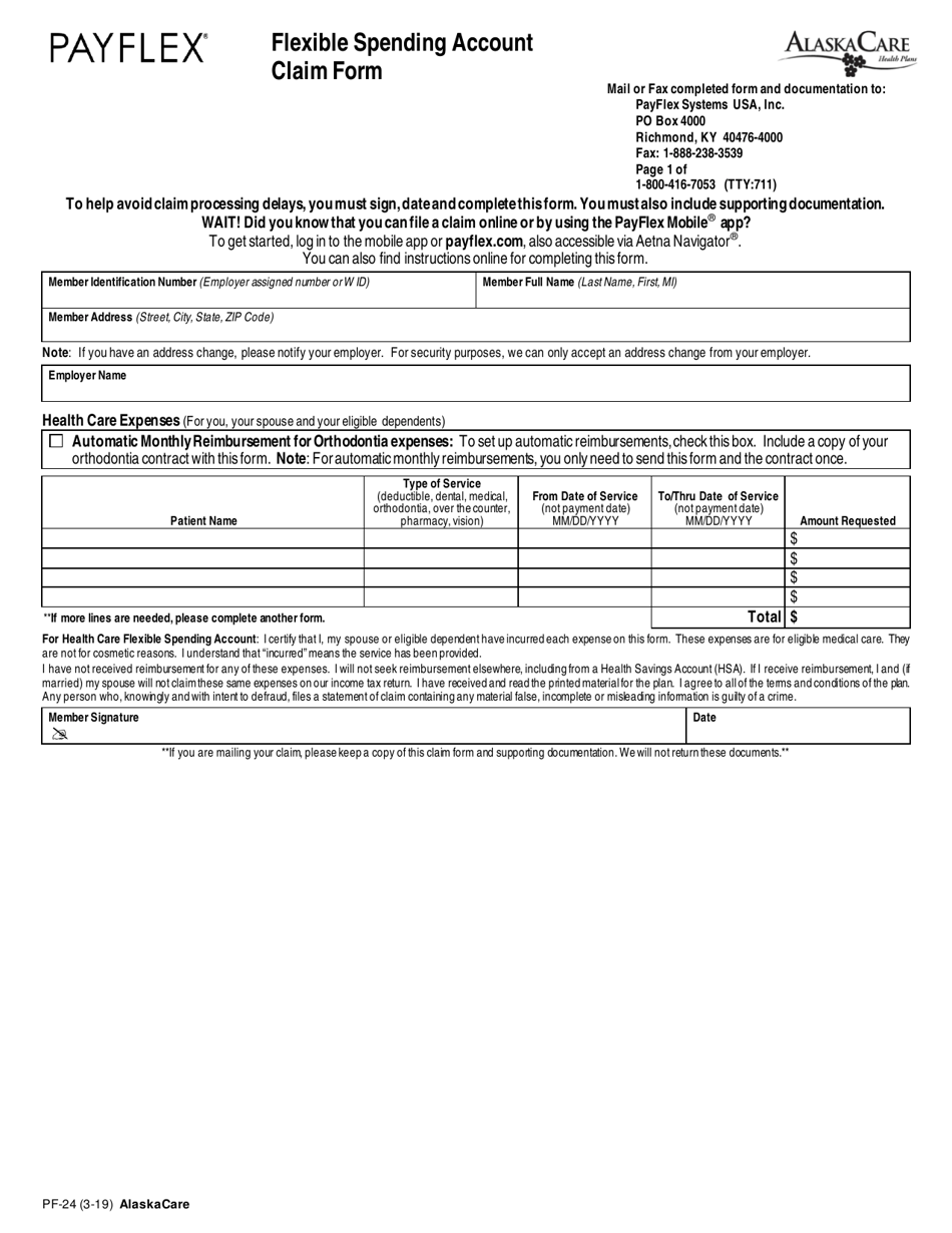 Form PF-24 Flexible Spending Account Claim Form - Alaska, Page 1
