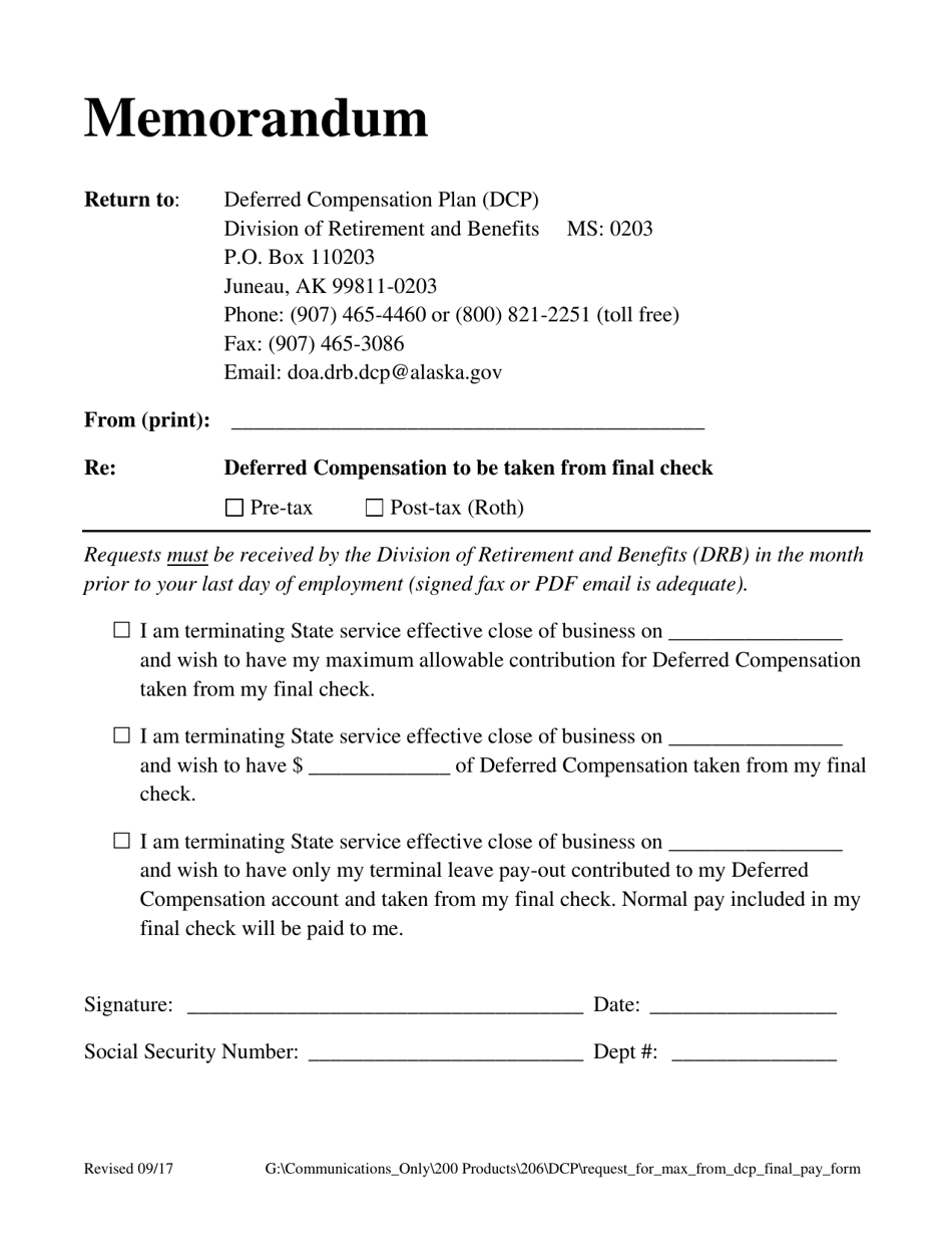 Request for Maximum From Dcp Final Pay Form - Alaska, Page 1