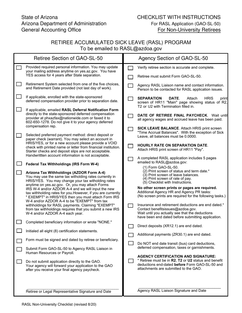 Rasl Non-university Employee Checklist - Arizona, Page 1