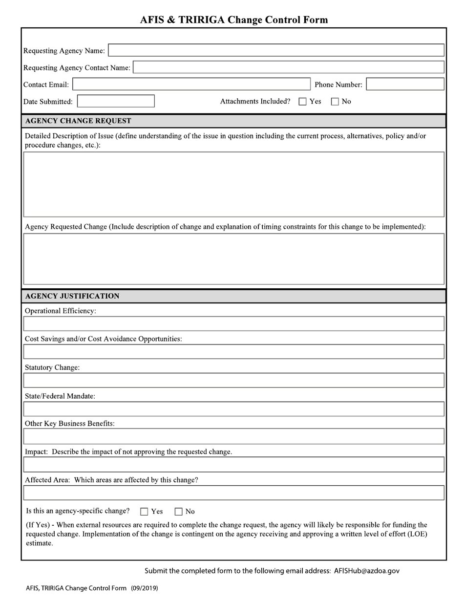 Afis  Tririga Change Control Form - Arizona, Page 1