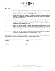 Certifications by Owner(S)/Officer(S)/Controlling Person Form - Arizona, Page 2