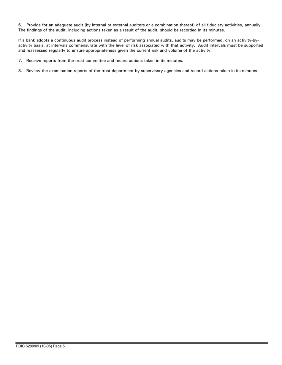 FDIC Form 6200 / 09 Application for Consent to Exercise Trust Powers, Page 5