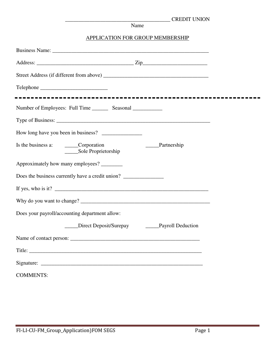 Application for Group Membership - Arizona, Page 1