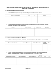 NCUA Form 4063A Individual Application for Approval of Official or Senior Executive Officer, Page 4