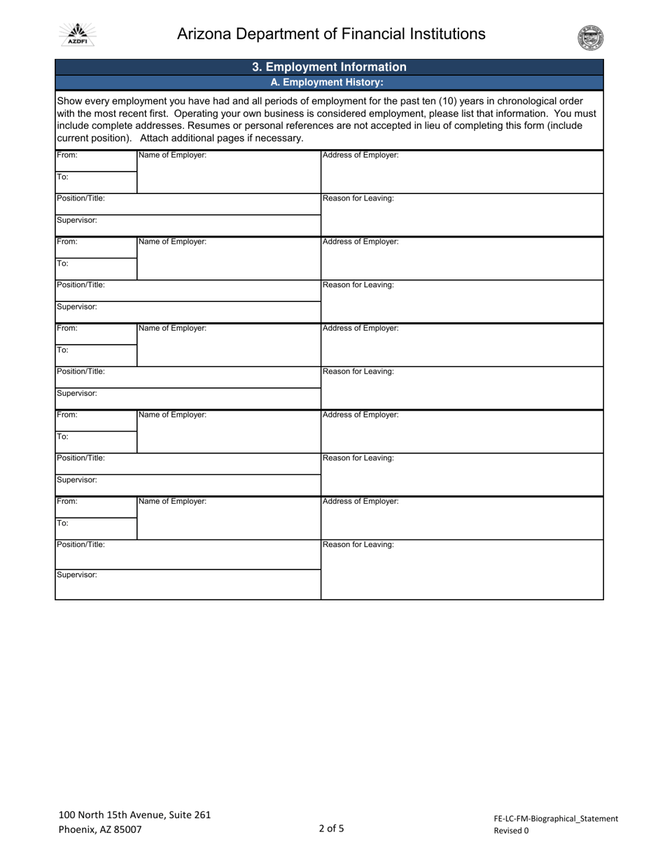 Dfi Biographical Statement - Arizona, Page 2