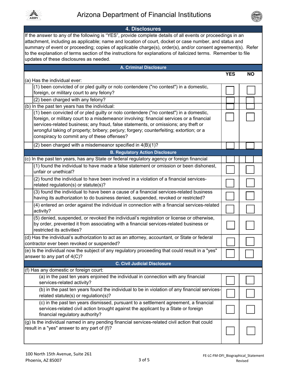 Dfi Biographical Statement - Arizona, Page 3