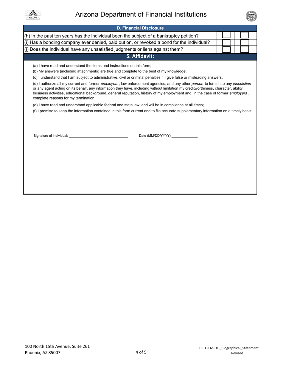 Dfi Biographical Statement - Arizona, Page 4