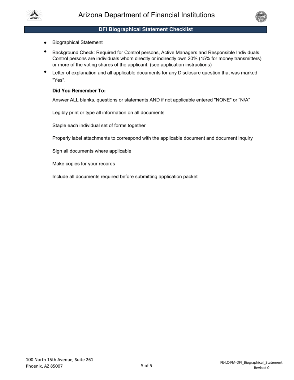 Dfi Biographical Statement - Arizona, Page 5
