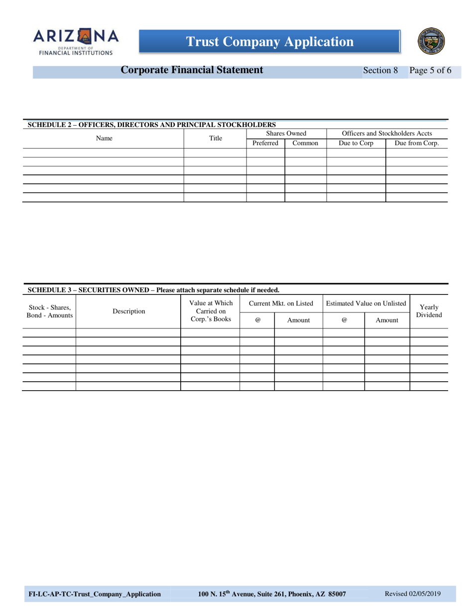Section 8 Trust Company Application - Corporate Financial Statement - Arizona, Page 5