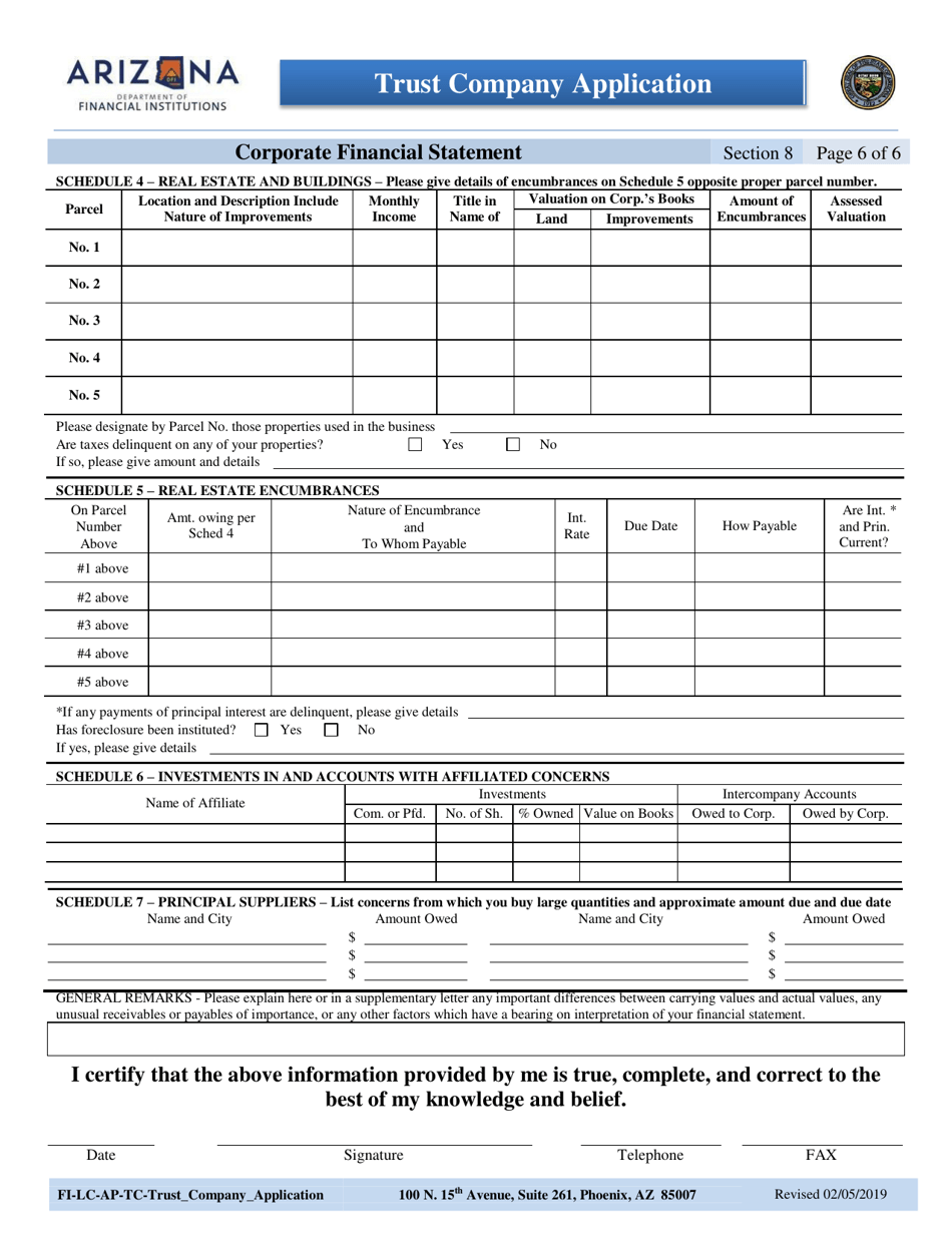 Section 8 Trust Company Application - Corporate Financial Statement - Arizona, Page 6