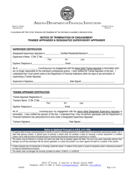 &quot;Notice of Termination of Engagement Trainee Appraiser &amp; Designated Supervisory Appraiser&quot; - Arizona