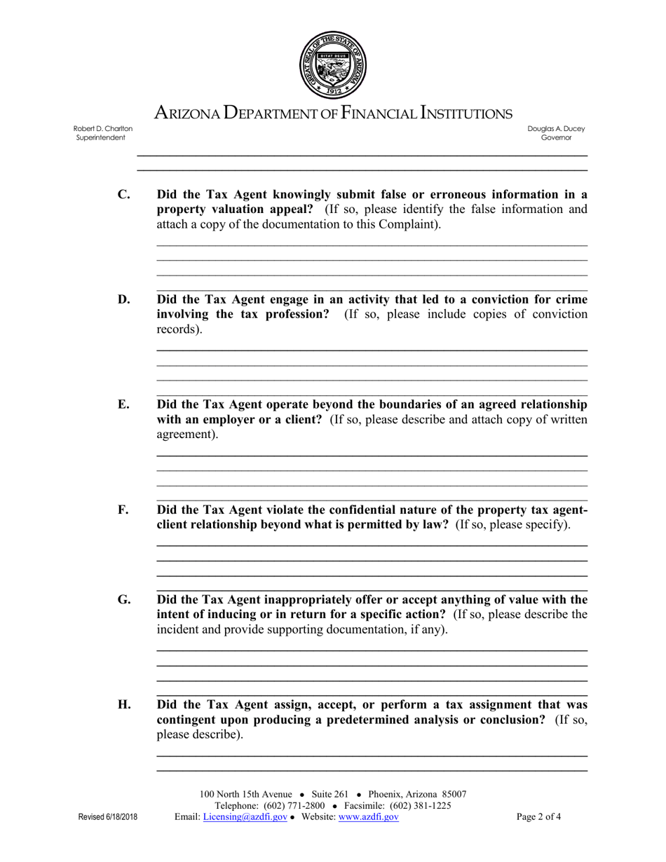 Property Tax Agent Violation Complaint - Arizona, Page 2