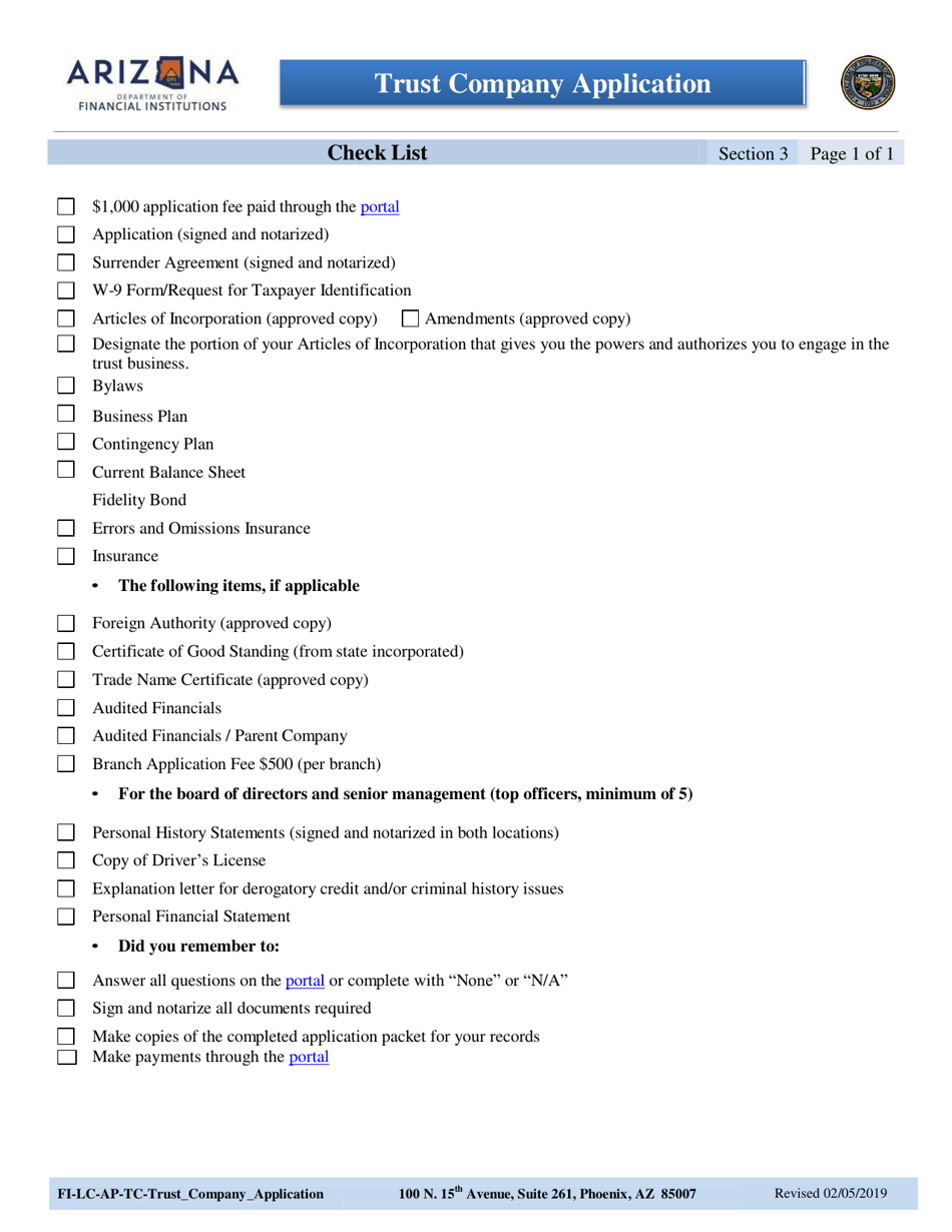 Instructions for Trust Company Application - Arizona, Page 4