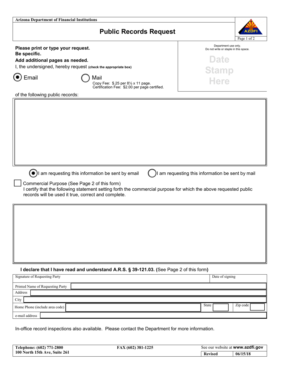 Form PUBRECREQ-001 Public Records Request - Arizona, Page 1