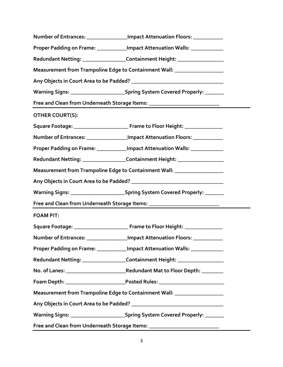 Trampoline Court Inspection Form - Arizona, Page 3