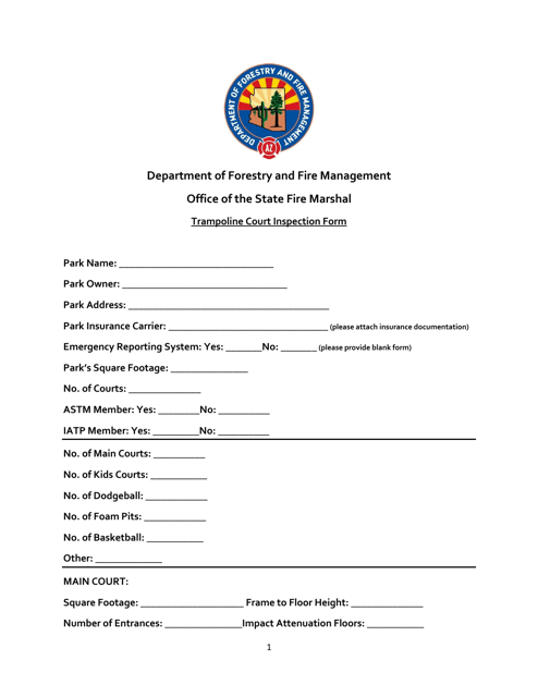 Trampoline Court Inspection Form - Arizona Download Pdf