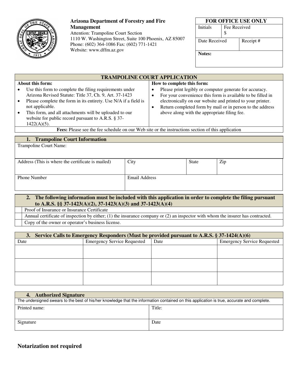 Trampoline Court Application - Arizona, Page 1