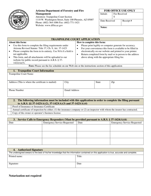 Trampoline Court Application - Arizona Download Pdf