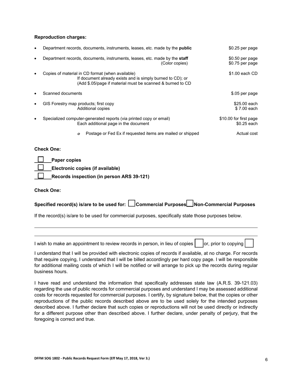 Form DFFM SOG1802 Public Records Request Form - Arizona, Page 6