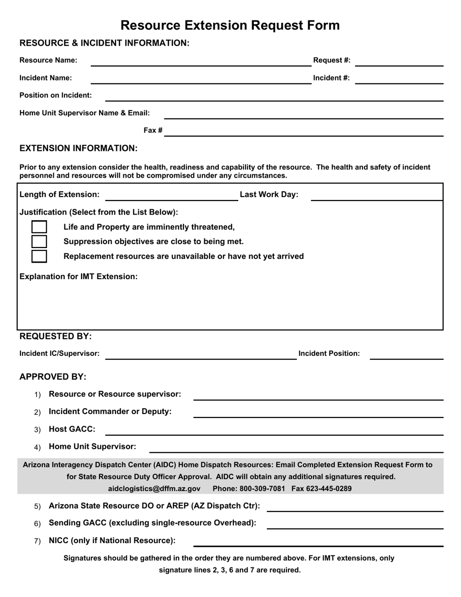 Resource Extension Request Form - Arizona, Page 1