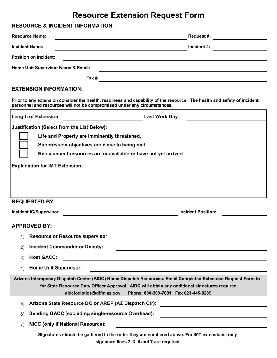 Arizona Resource Extension Request Form Download Printable PDF ...