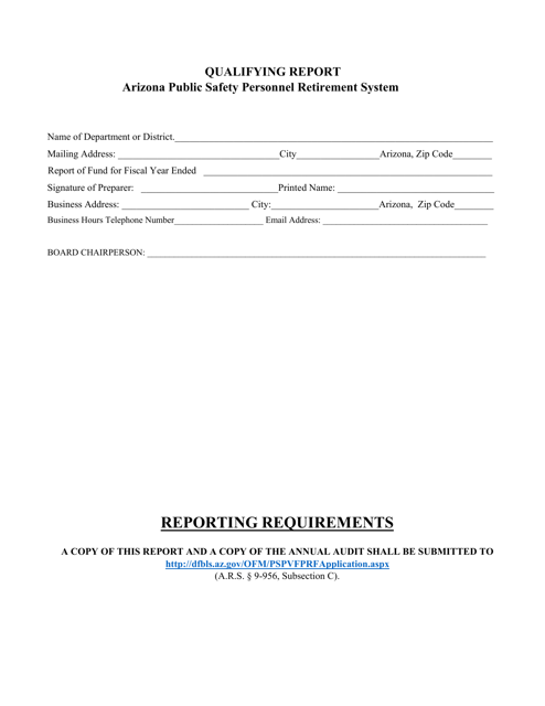Qualifying Report - Arizona Public Safety Personnel Retirement System - Arizona