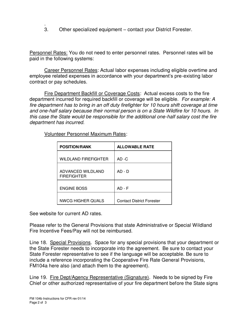 Instructions for Form FM104 Arizona State Foresters Cooperative Fire Rate Agreement - Arizona, Page 2
