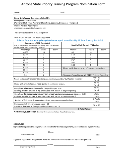 Arizona State Priority Training Program Nomination Form - Arizona Download Pdf