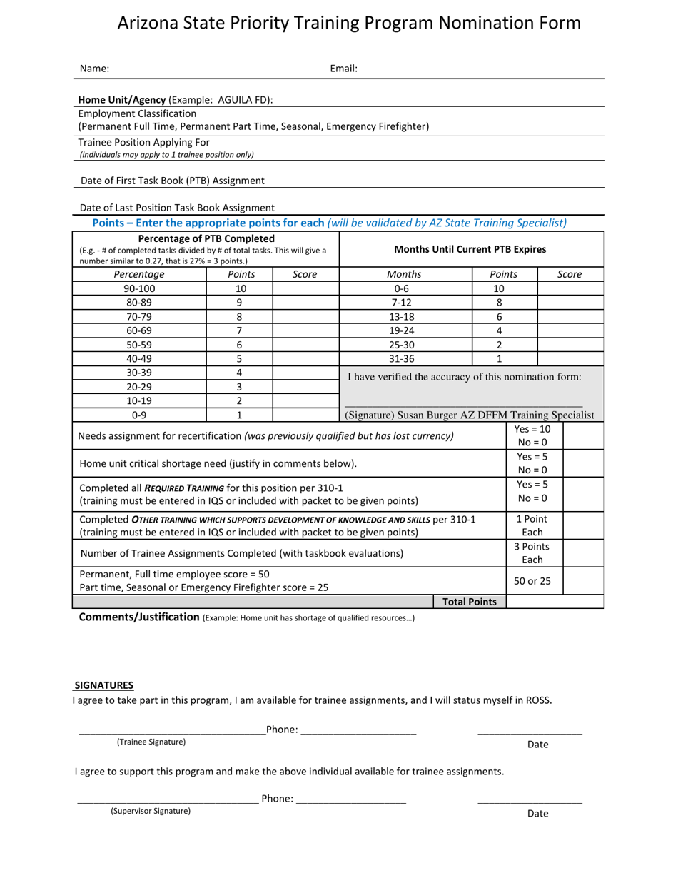 Arizona State Priority Training Program Nomination Form - Arizona, Page 1