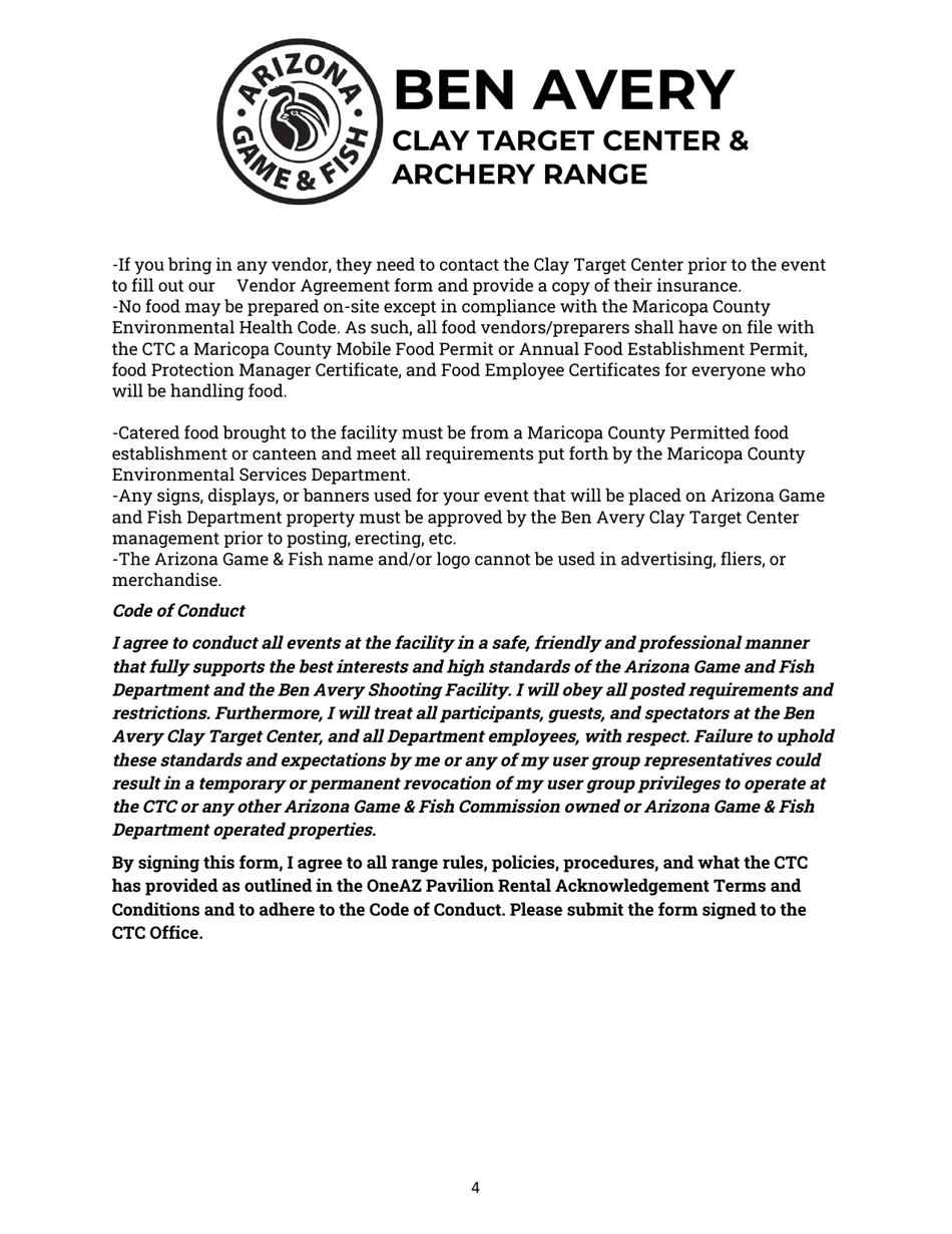 Oneaz Pavilion Rental Acknowledgement Terms and Conditions - Arizona, Page 4