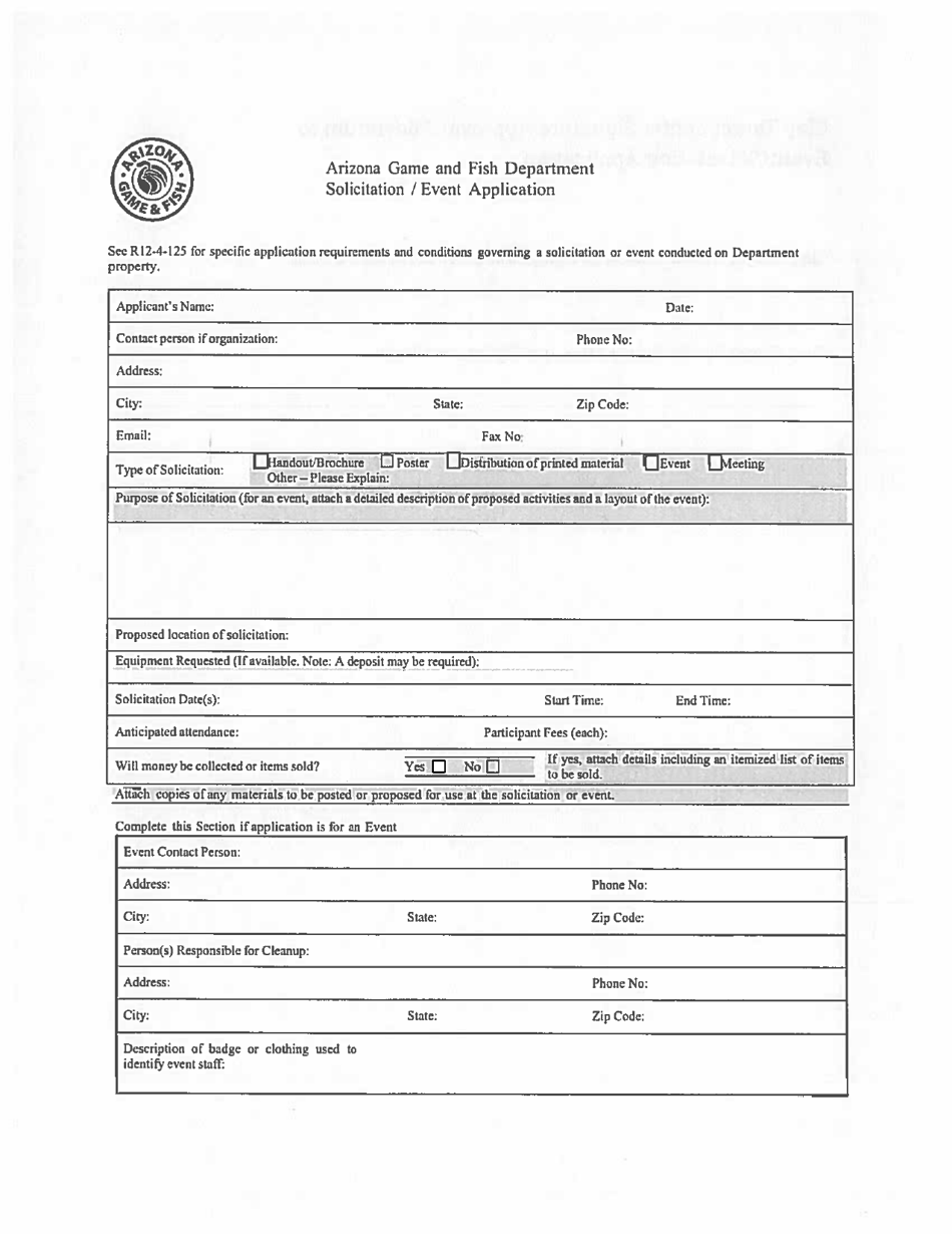 Form 9083 Solicitation / Event Application - Arizona, Page 1