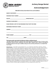 Document preview: Archery Range Rental Acknowledgement - Arizona, 2021